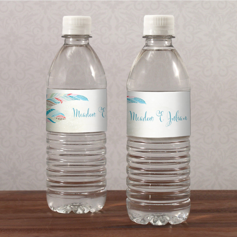 FEATHER WHIMSY WATER BOTTLE LABEL - AyaZay Wedding Shoppe
