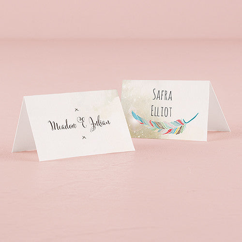 FEATHER WHIMSY PLACE CARD WITH FOLD - AyaZay Wedding Shoppe