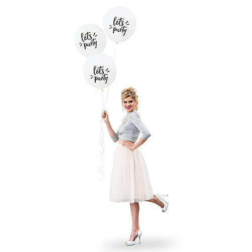 17" LARGE WHITE ROUND WEDDING BALLOONS - "Let's Party" (3/pkg) - AyaZay Wedding Shoppe