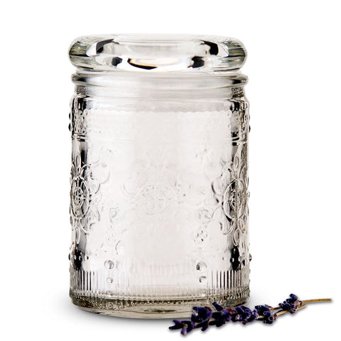 FLORAL PRESSED GLASS MASON JAR WITH STOPPER (6/PKG)