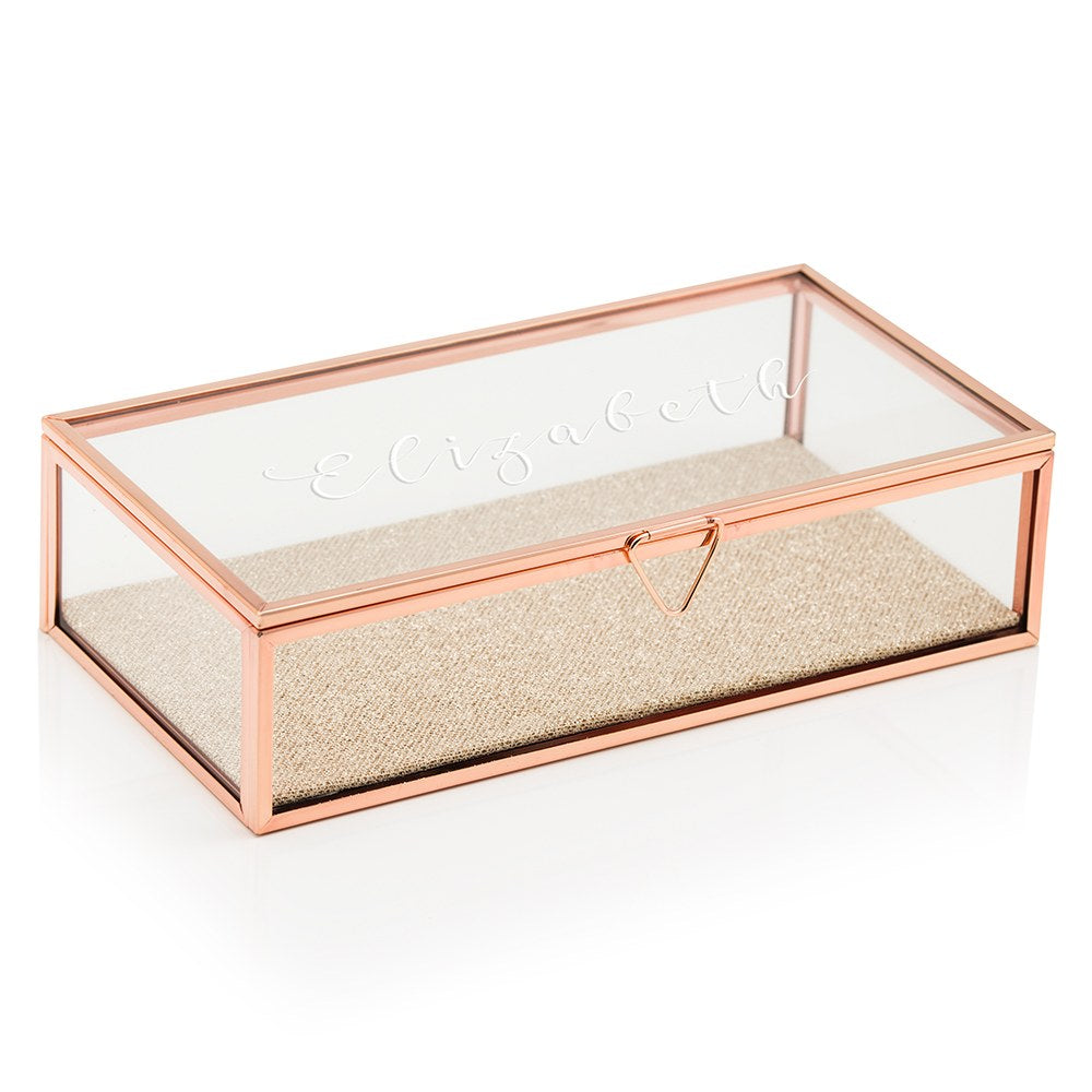 LARGE PERSONALIZED RECTANGLE GLASS JEWELRY BOX  - ELEGANT CALLIGRAPHY PRINT