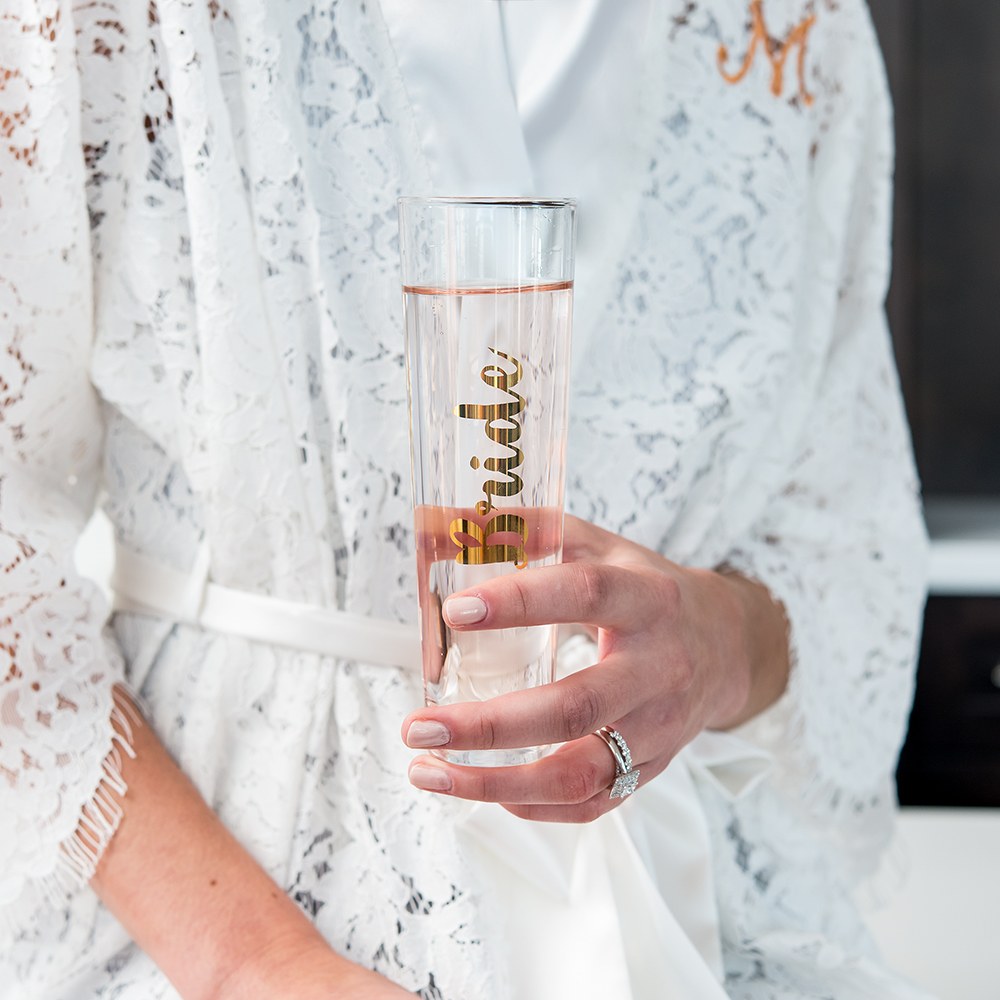 STEMLESS TOASTING CHAMPAGNE FLUTE FOR WEDDING PARTY - BRIDE