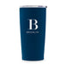 PERSONALIZED STAINLESS STEEL INSULATED NAVY BLUE TRAVEL MUG - MODERN SERIF MONOGRAM PRINT