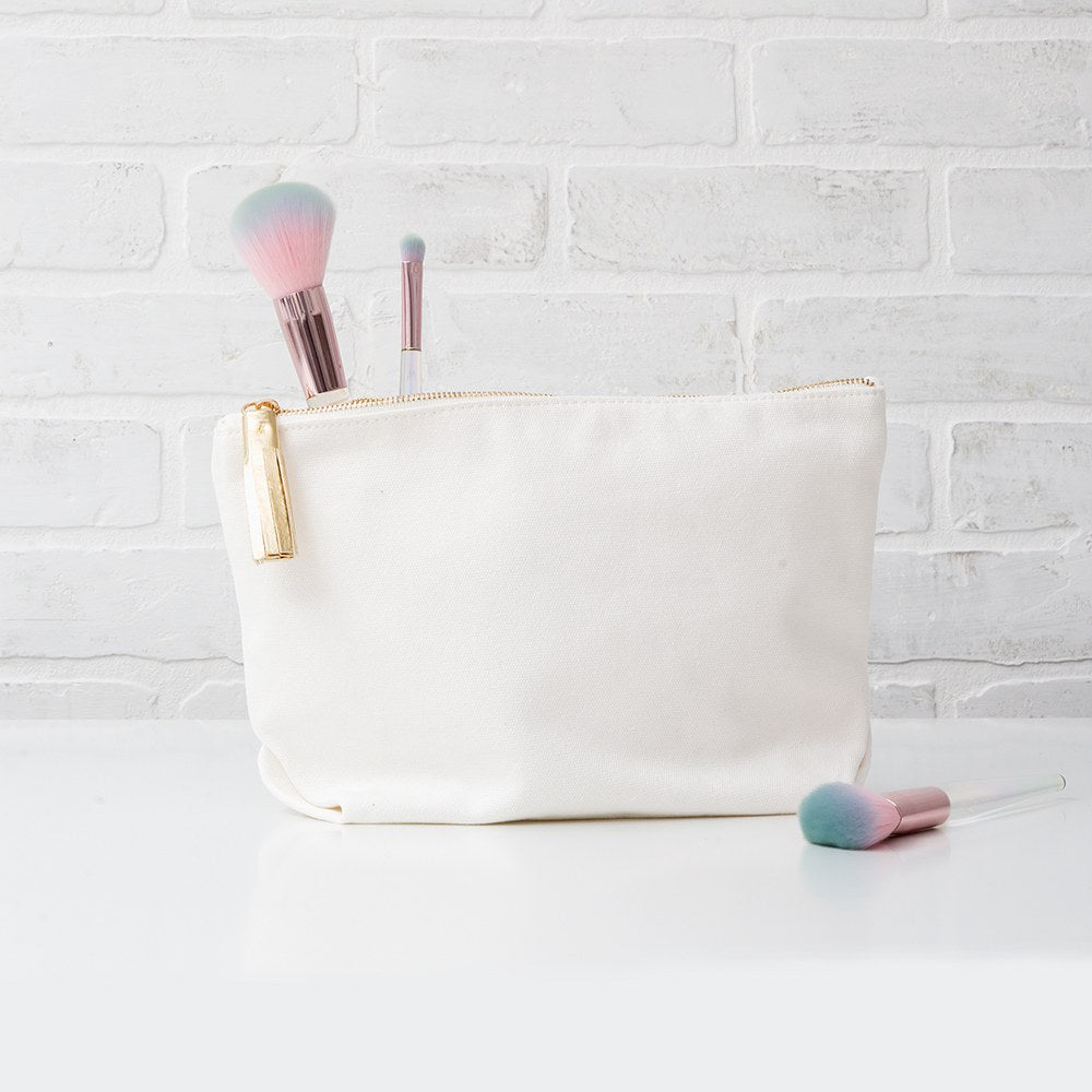 LARGE PERSONALIZED CANVAS MAKEUP & TOILETRY BAG FOR  WOMEN -  BRIDE SCRIPT