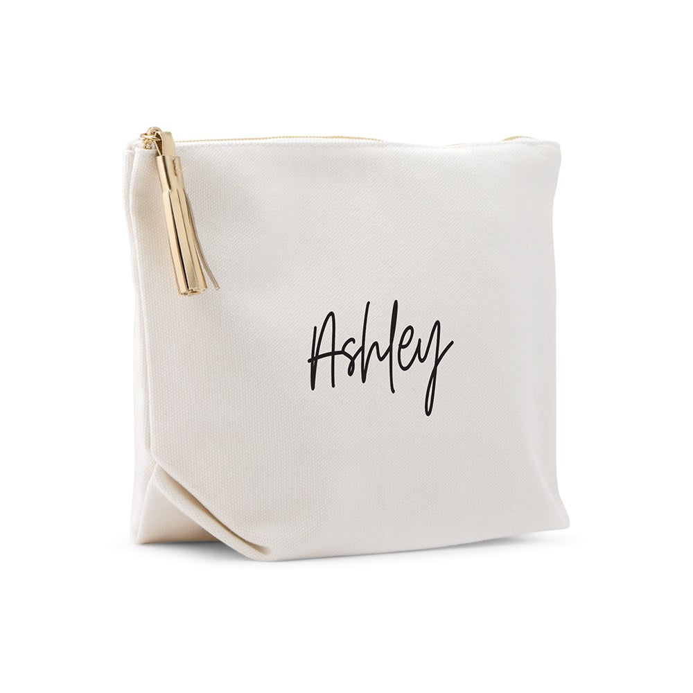 LARGE PERSONALIZED CANVAS MAKEUP & TOILETRY BAG FOR  WOMEN - SCRIPT FONT