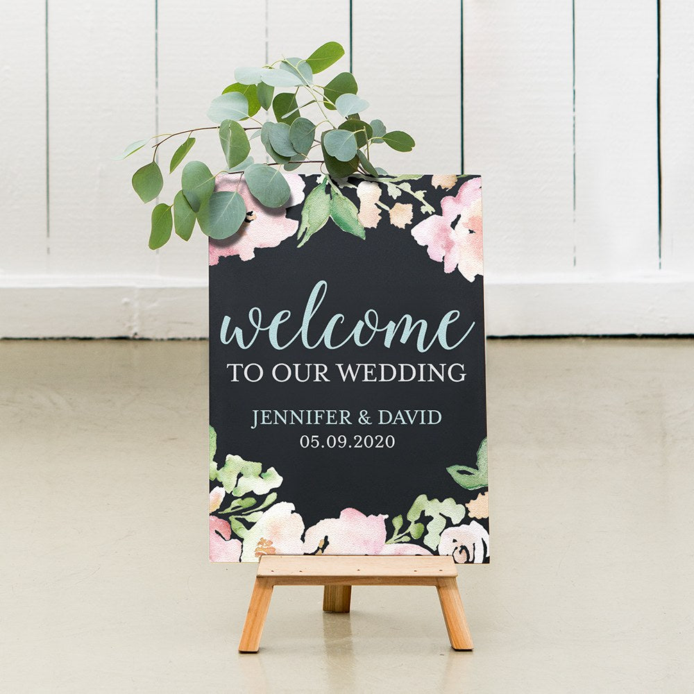 CUSTOM WEDDING CHALKBOARD SIGN - WELCOME FLORAL