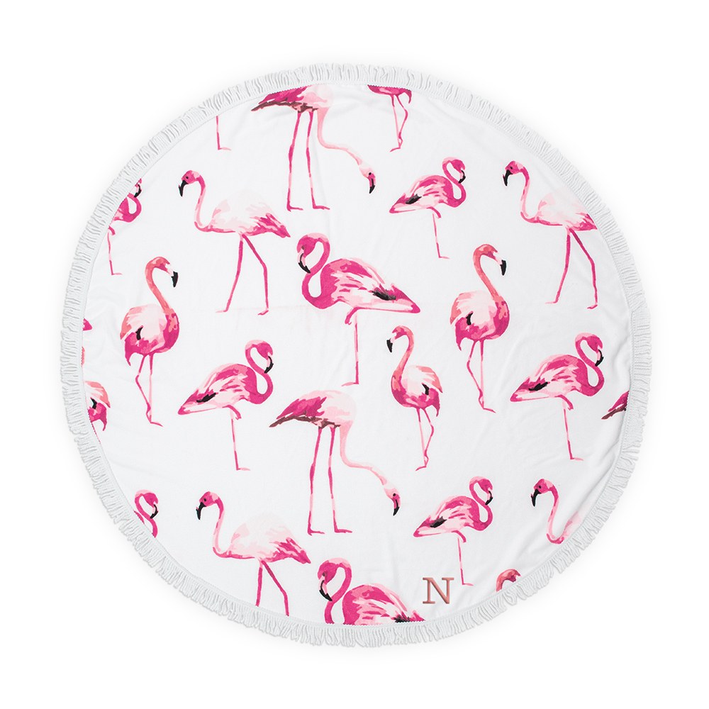 PERSONALIZED ROUND BEACH TOWEL - FLAMINGO PATTERN