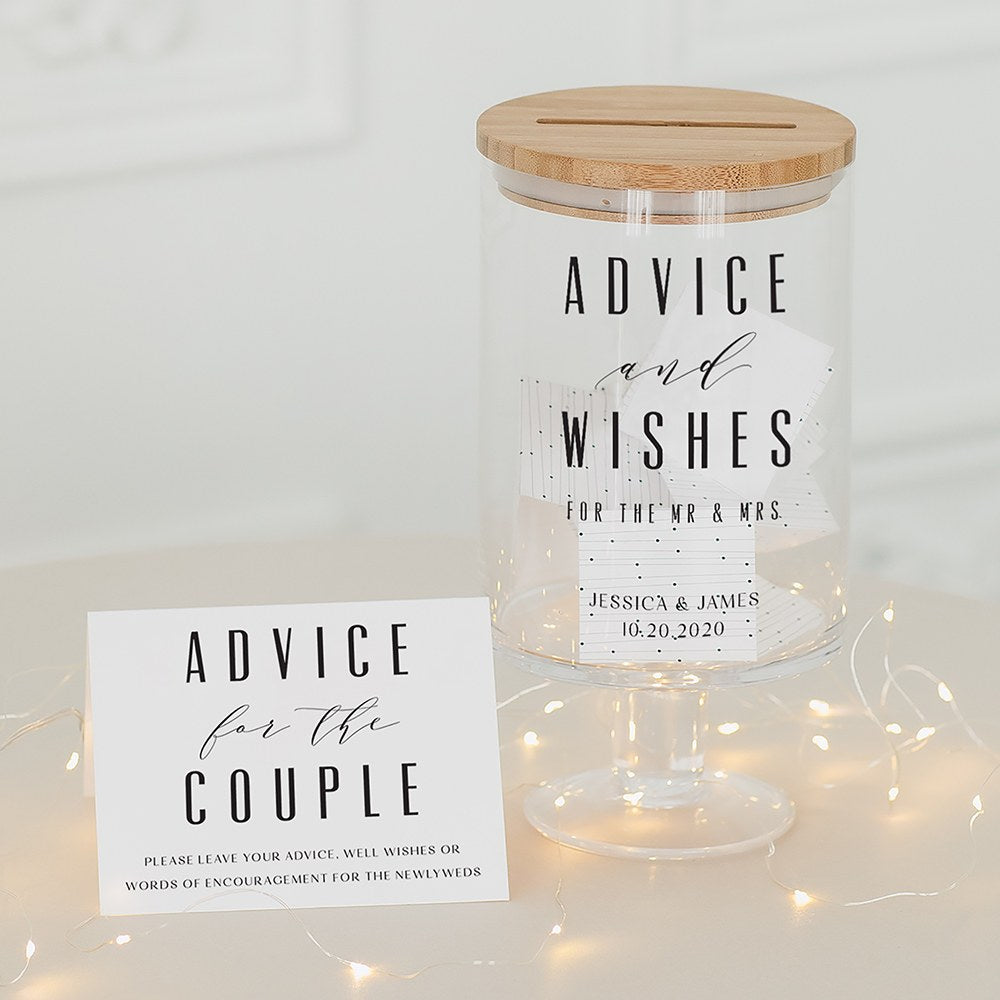 PERSONALIZED GLASS WEDDING WISHES GUESTBOOK JAR - ADVICE & WISHES