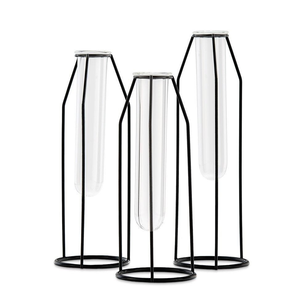 GEOMETRIC TIERED TEST TUBE FLOWER VASES - Set of 3