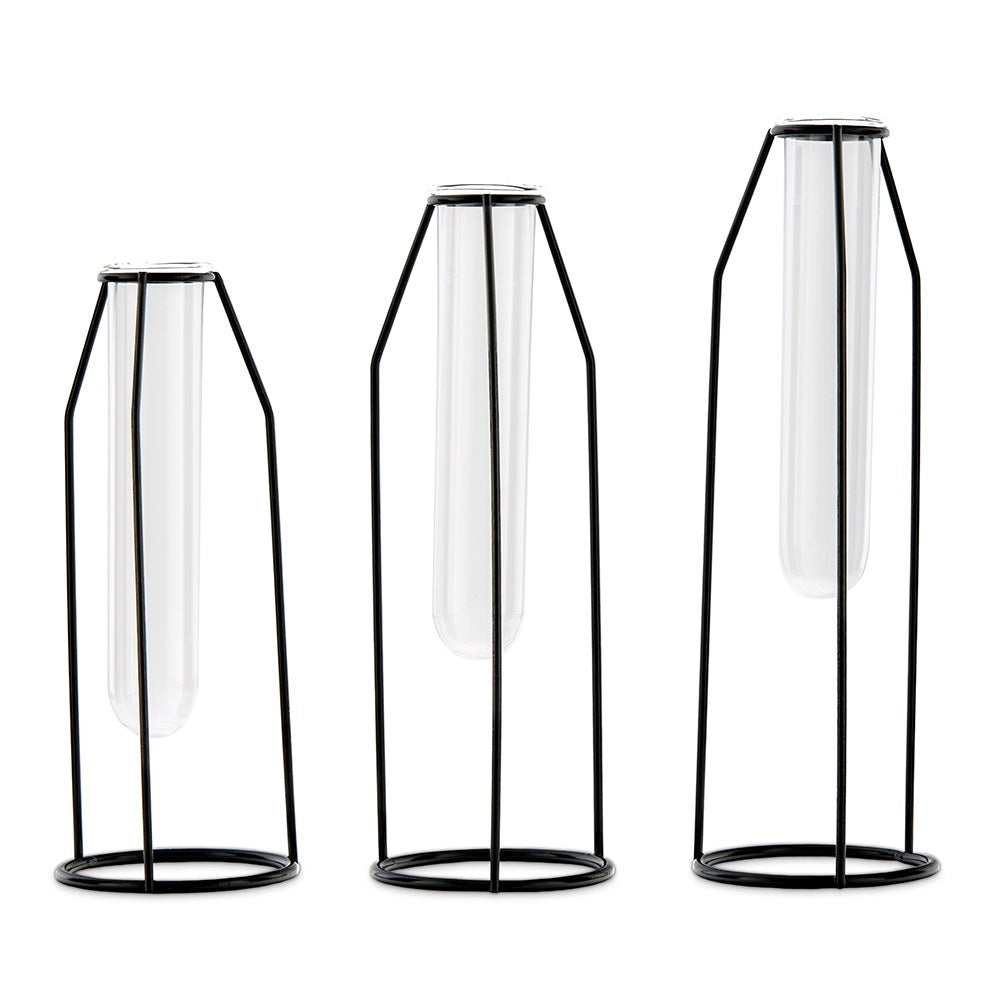 GEOMETRIC TIERED TEST TUBE FLOWER VASES - Set of 3