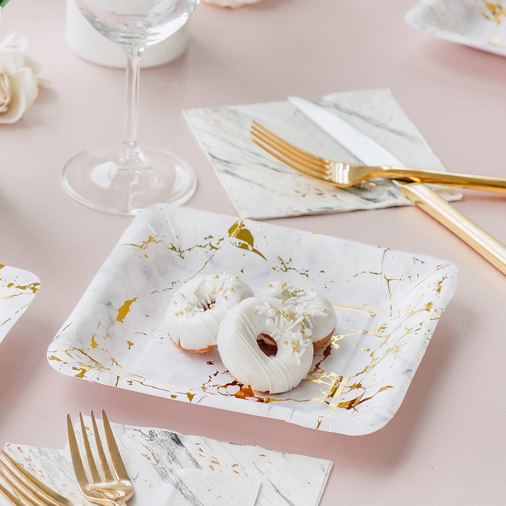 SMALL SQUARE DISPOSABLE PAPER PARTY PLATES - GEO MARBLE (8/pkg)