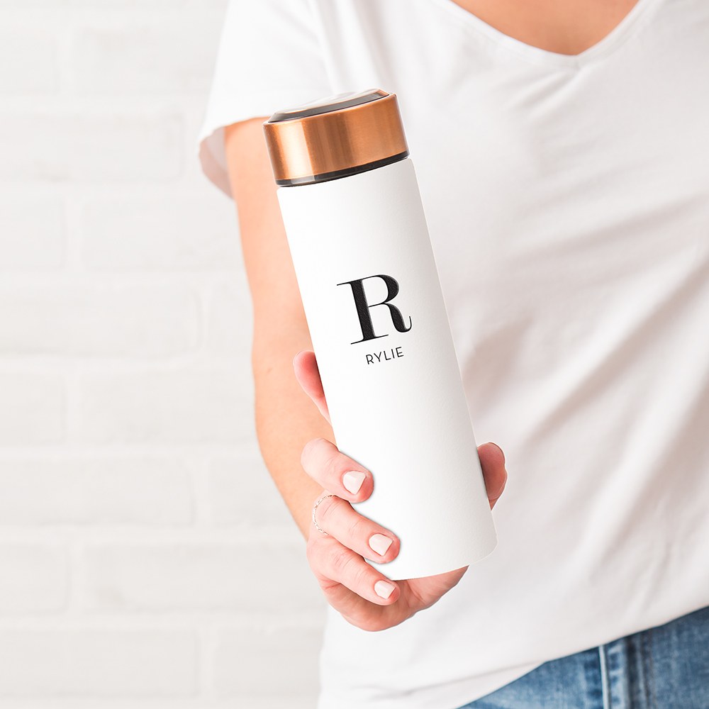 PERSONALIZED STAINLESS STEEL CYLINDER TRAVEL BOTTLE - MODERN SERIF INITIAL