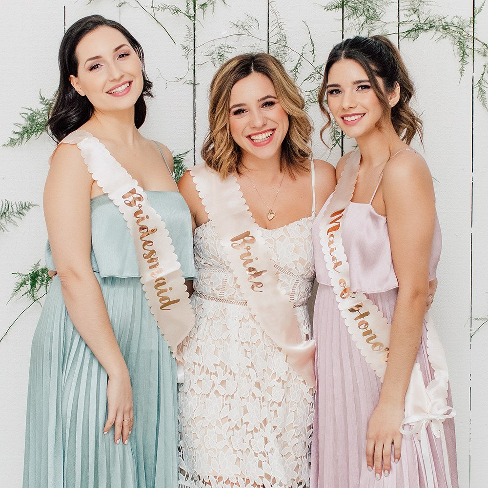 BLUSH PINK & ROSE GOLD SATIN BACHELORETTE PARTY SASH - BRIDE