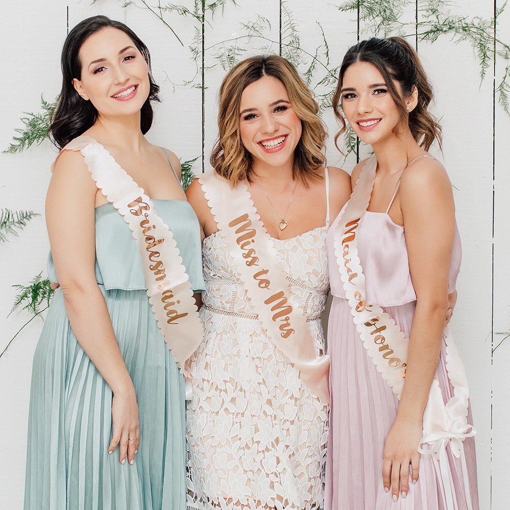 BLUSH PINK & ROSE GOLD SATIN BACHELORETTE PARTY SASH - MISS TO MRS