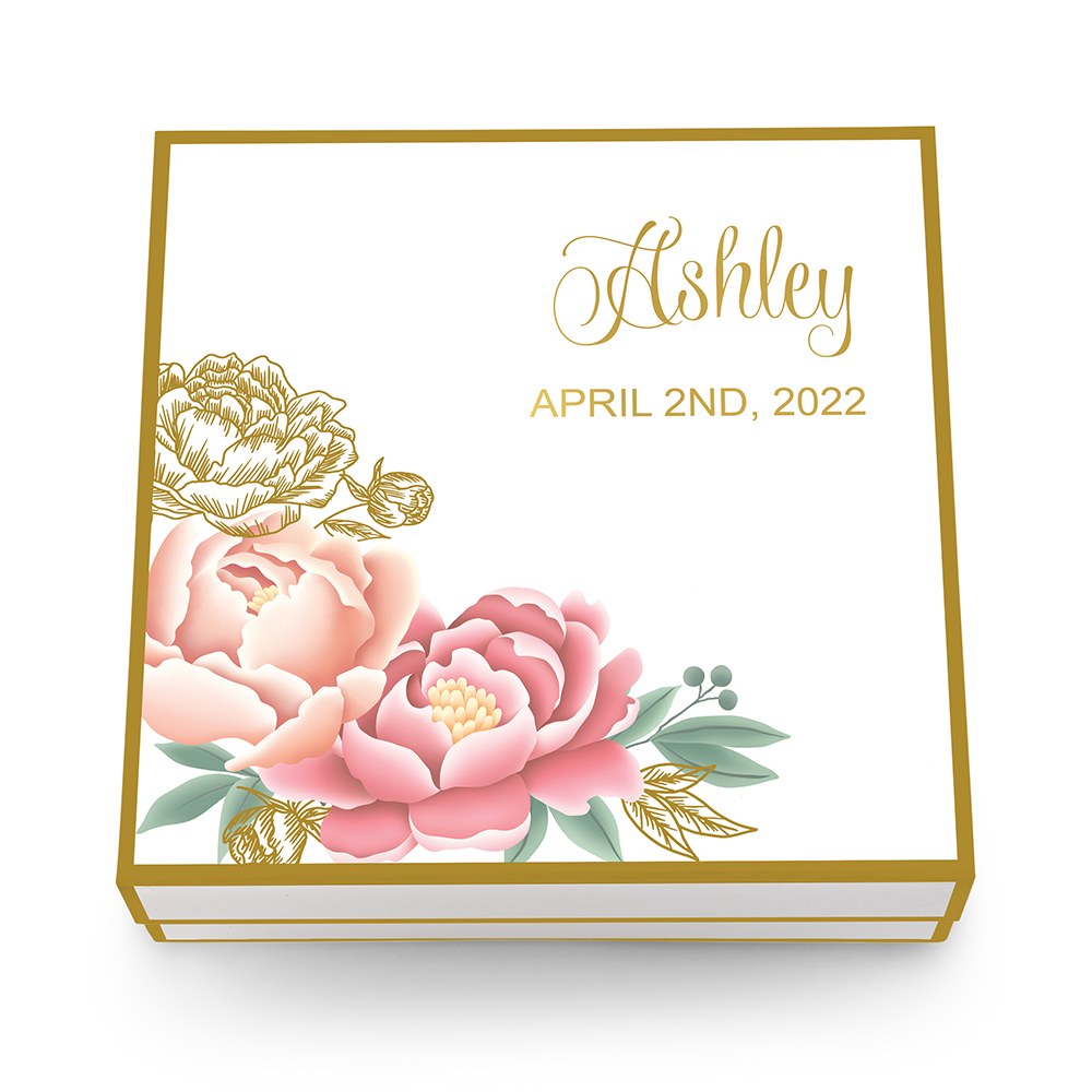 LARGE PERSONALIZED MODERN FLORAL BRIDAL PARTY GIFT BOX WITH MAGNETIC LID -  CALLIGRAPHY