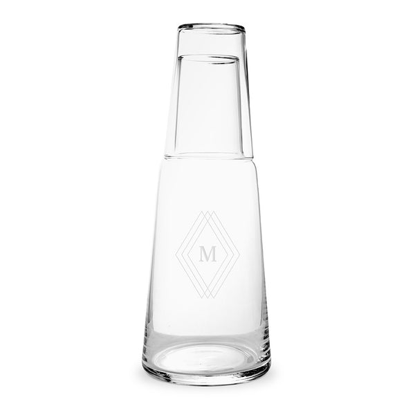 Half Liter Glass Water Carafe and Glass with Etched Design - the Envoy