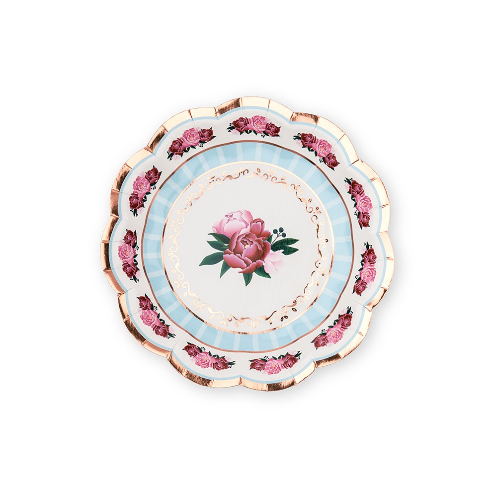 SMALL ROUND DISPOSABLE PAPER PARTY PLATES - MODERN FLORAL TEA PARTY (8/pkg)