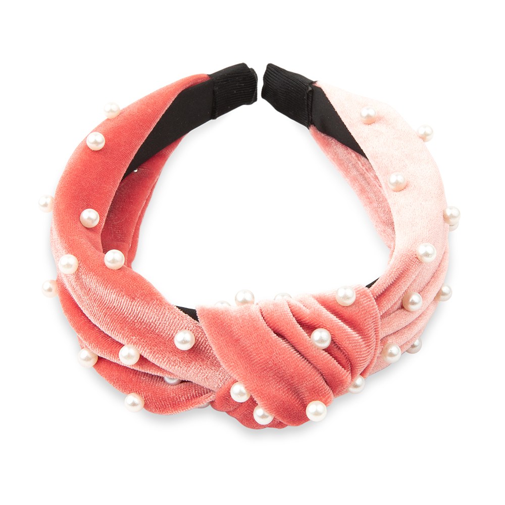 WIDE VELVET & PEARL KNOT HEADBAND - VARIOUS COLOURS