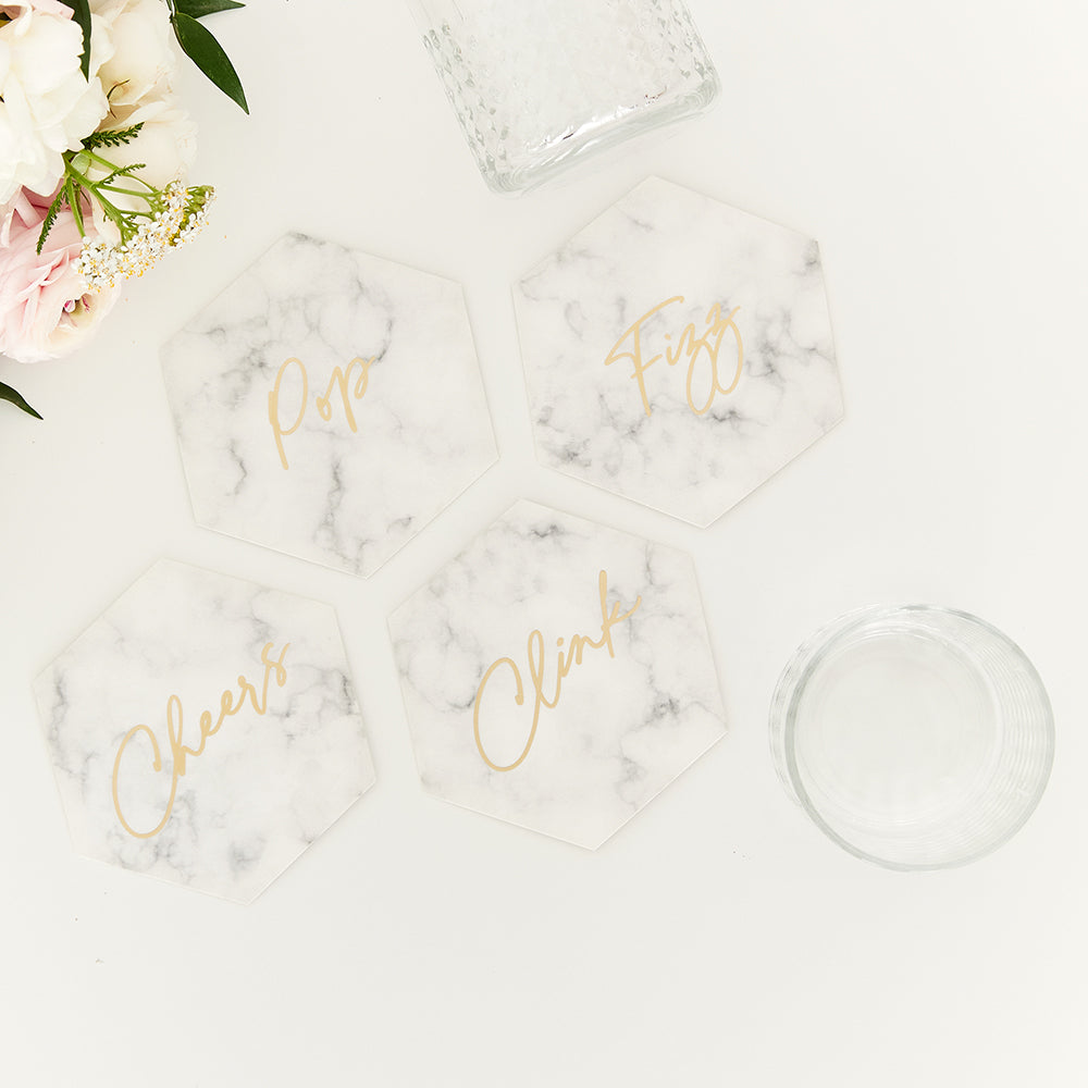 HEXAGONAL PAPER DRINK COASTERS - GEO MARBLE (set of 12)