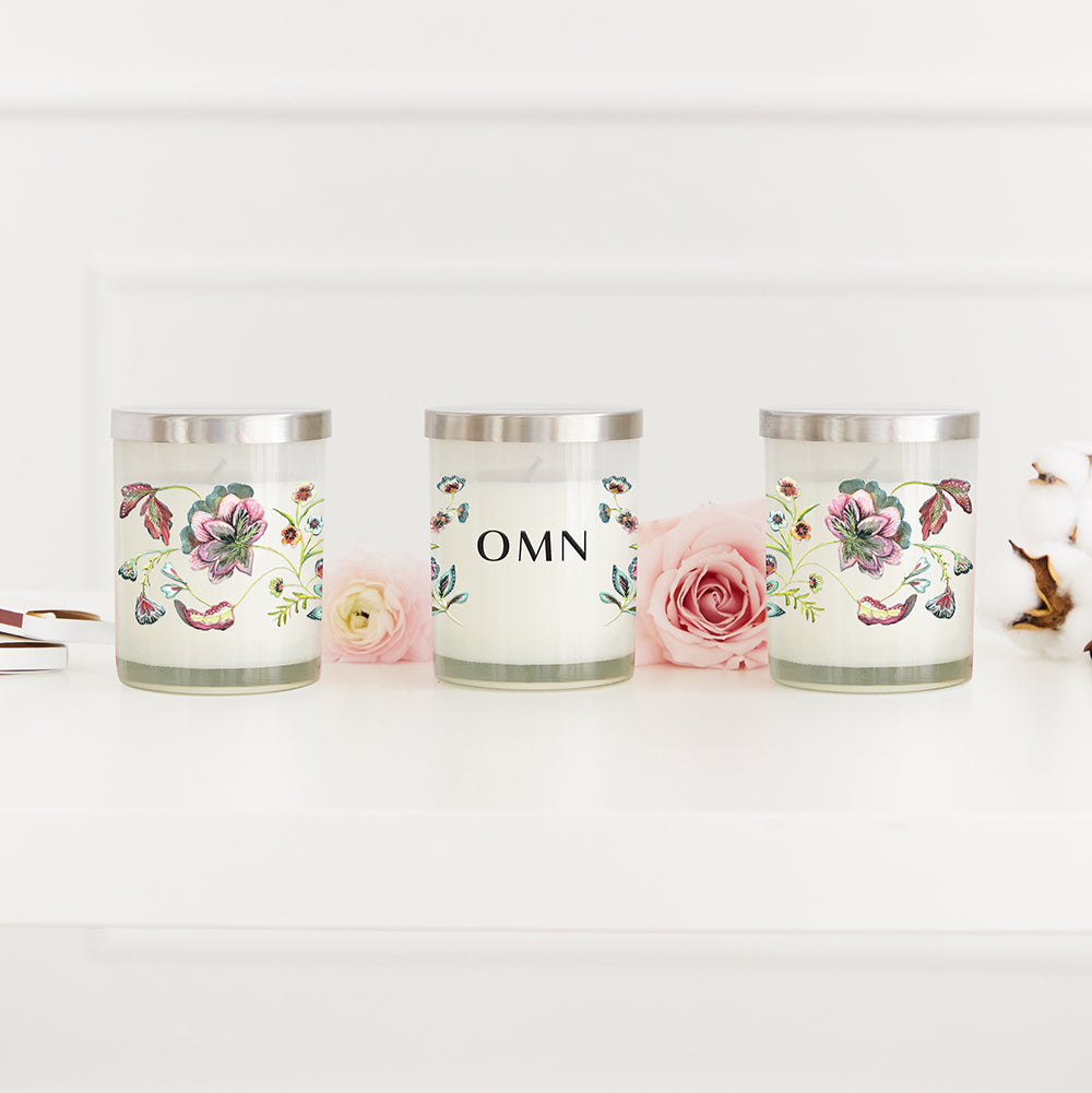 PERSONALIZED GLASS JAR GIFT CANDLE WITH LID - VINTAGE FLORAL MONOGRAM
