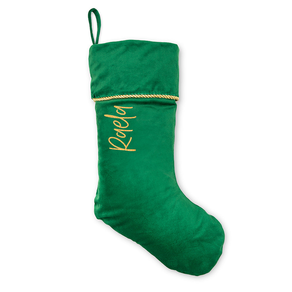 CUSTOM PRINTED PLUSH TRADITIONAL CHRISTMAS STOCKING - VERTICAL SCRIPT FONT