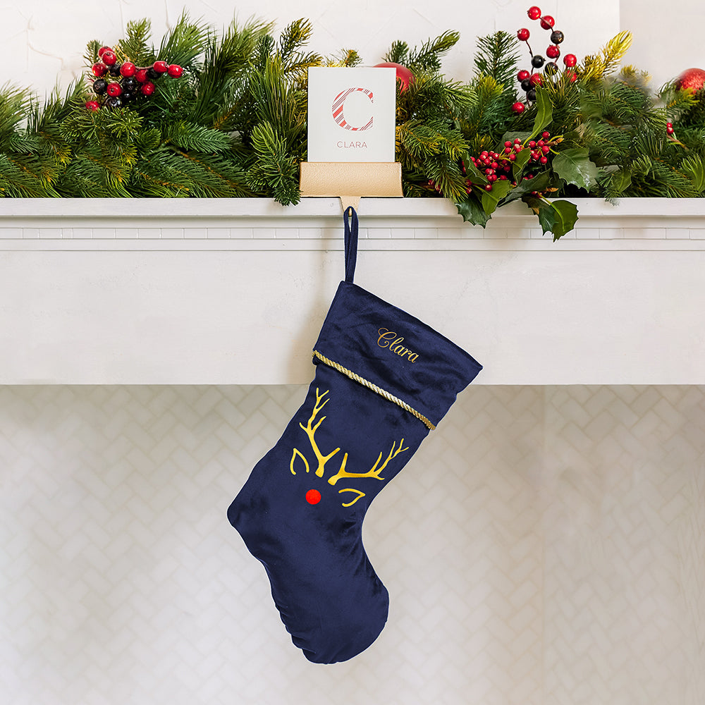CUSTOM EMBROIDERED PLUSH CHRISTMAS STOCKING - RUDOLPH