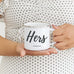 PERSONALIZED WHITE ENAMEL STAINLESS STEEL COFFEE MUG - HERS