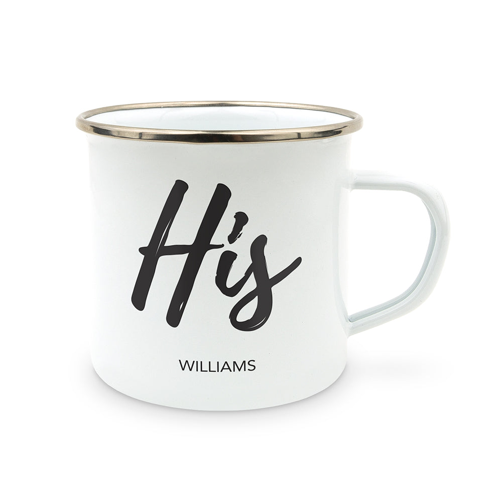 PERSONALIZED WHITE ENAMEL STAINLESS STEEL COFFEE MUG - HIS