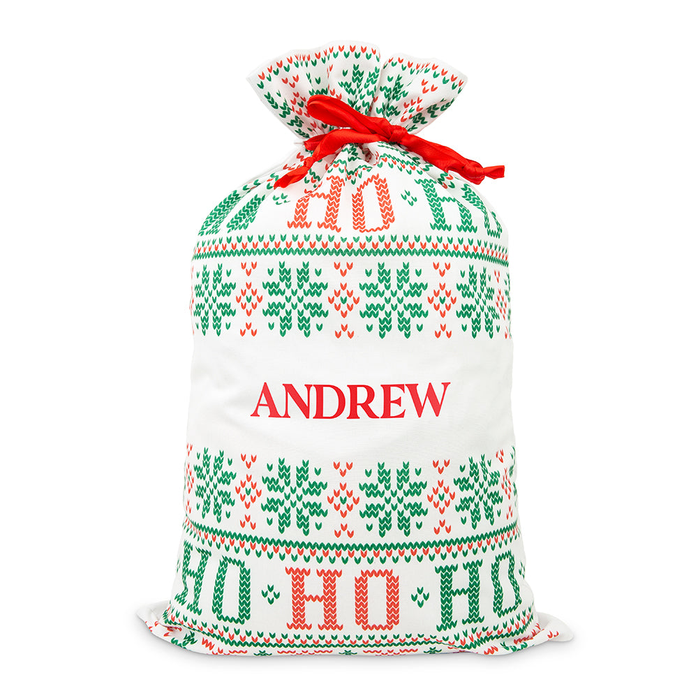 LARGE PERSONALIZED DRAWSTRING SANTA SACK FOR GIFTS - HO HO HO