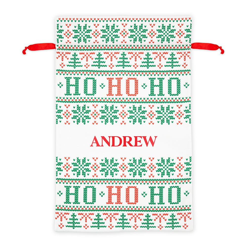 LARGE PERSONALIZED DRAWSTRING SANTA SACK FOR GIFTS - HO HO HO