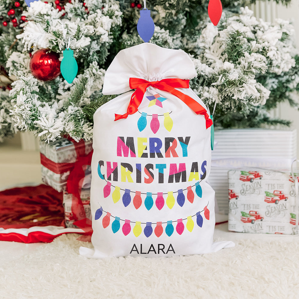 LARGE PERSONALIZED DRAWSTRING SANTA SACK FOR GIFTS - MERRY CHRISTMAS