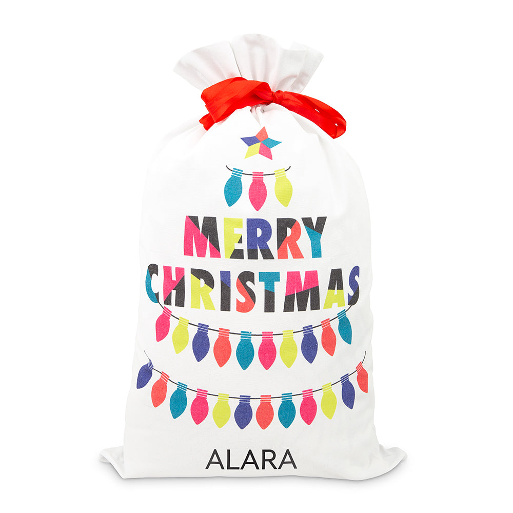 LARGE PERSONALIZED DRAWSTRING SANTA SACK FOR GIFTS - MERRY CHRISTMAS