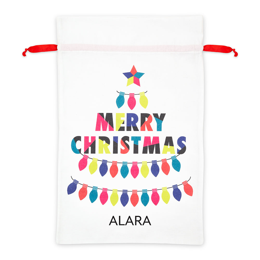 LARGE PERSONALIZED DRAWSTRING SANTA SACK FOR GIFTS - MERRY CHRISTMAS