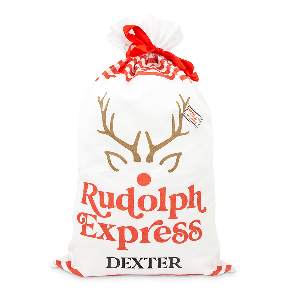 LARGE PERSONALIZED DRAWSTRING SANTA SACK FOR GIFTS - RUDOLPH EXPRESS