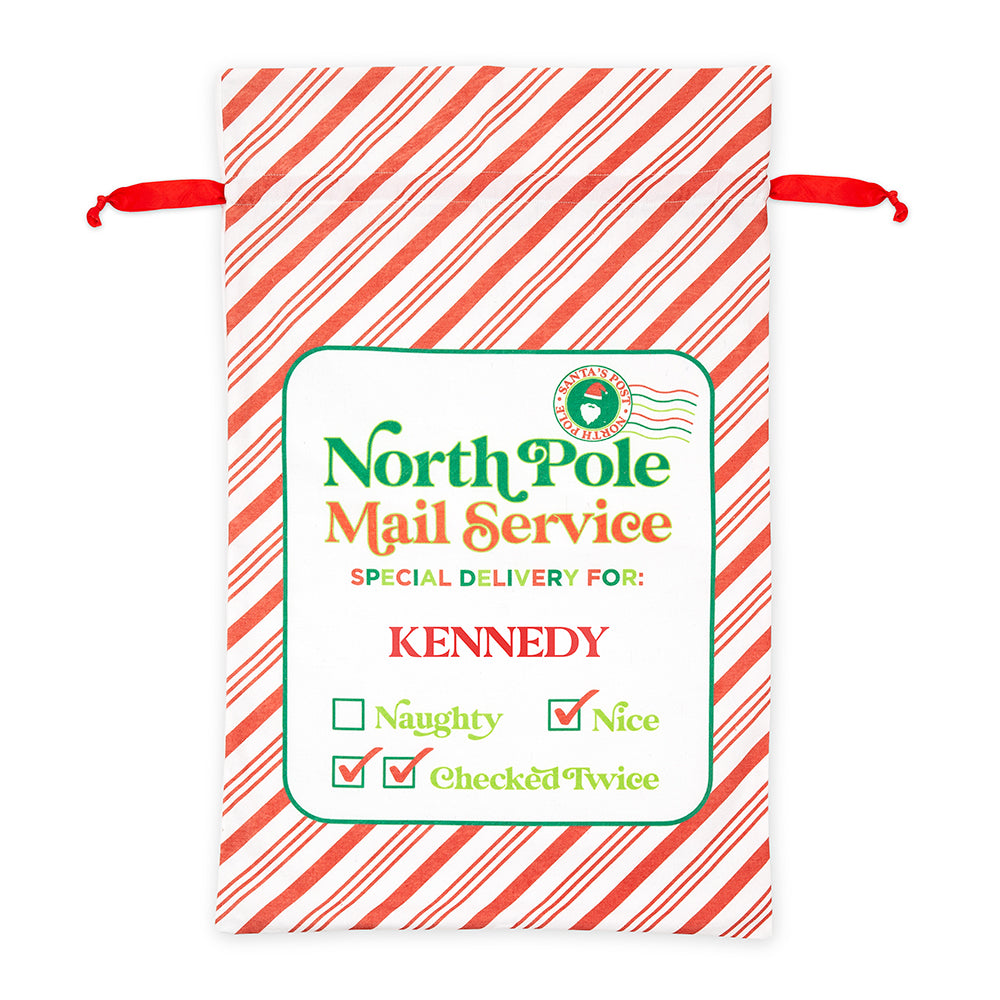 LARGE PERSONALIZED DRAWSTRING SANTA SACK FOR GIFTS - NORTH POLE DELIVERY