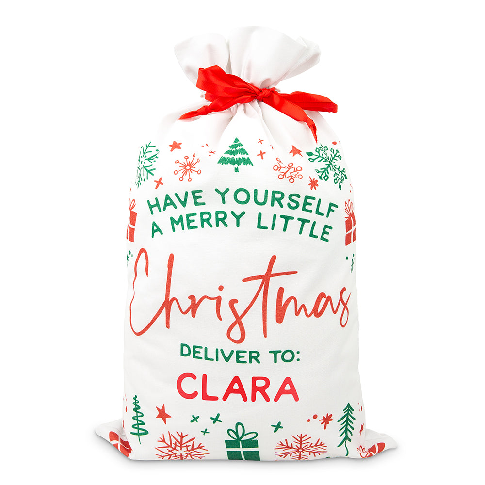 LARGE PERSONALIZED DRAWSTRING SANTA SACK FOR GIFTS - MERRY LITTLE.CHRISTMAS