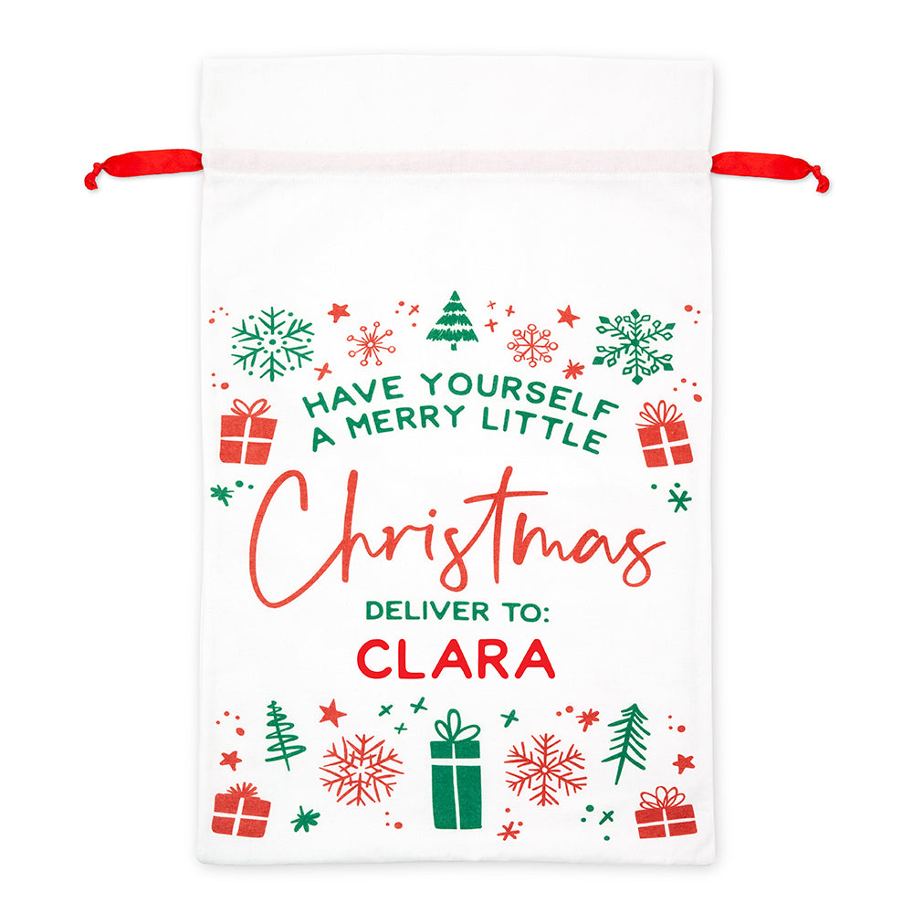LARGE PERSONALIZED DRAWSTRING SANTA SACK FOR GIFTS - MERRY LITTLE.CHRISTMAS