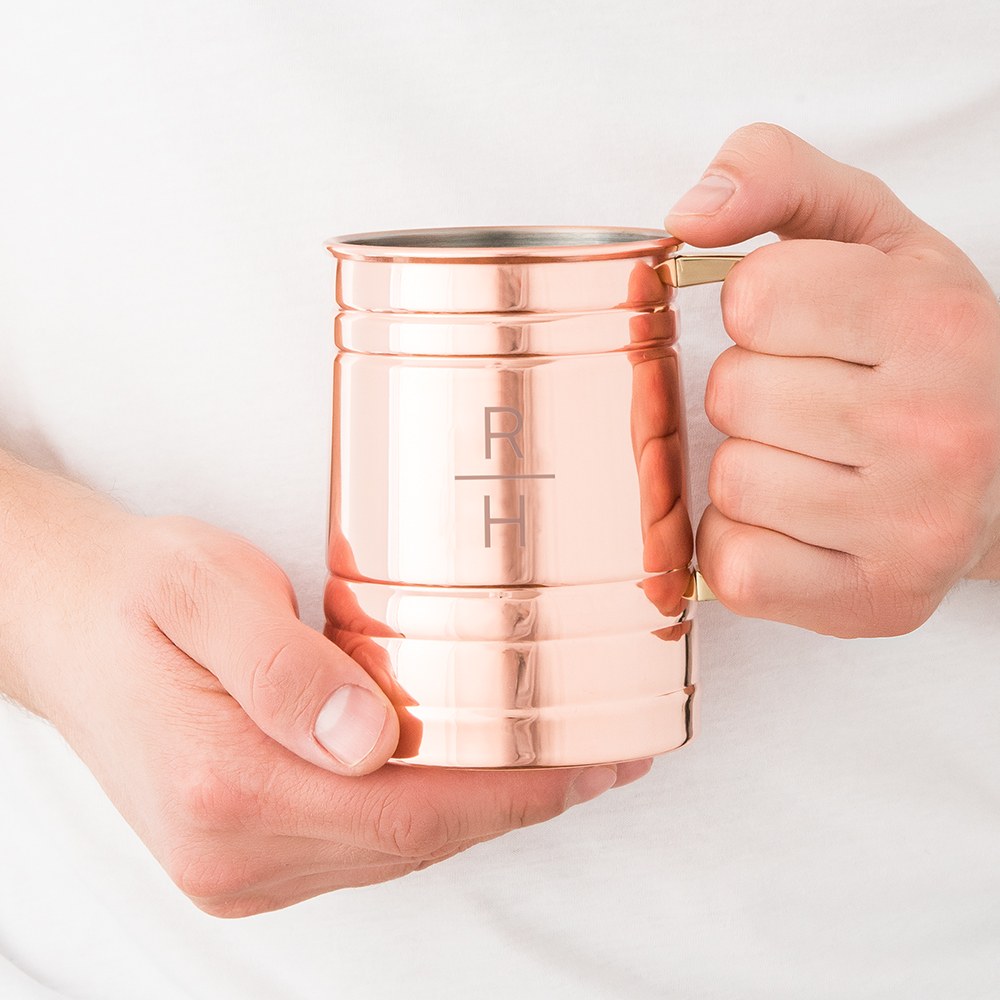 PERSONALIZED COPPER MOSCOW MULE DRINK STEIN - STACKED MONOGRAM ENGRAVING