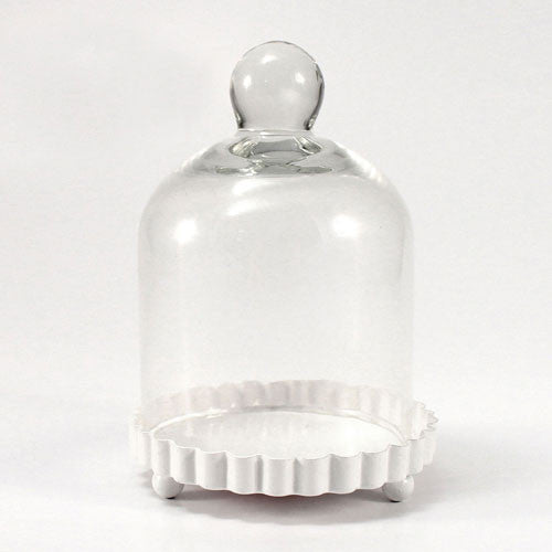 SET OF 4 MINIATURE GLASS BELL JAR WITH WHITE FLUTED BASE - AyaZay Wedding Shoppe