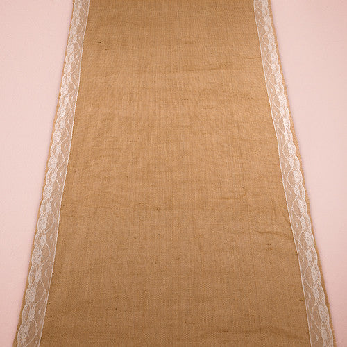 BURLAP AISLE RUNNER WITH DELICATE LACE BORDER - AyaZay Wedding Shoppe