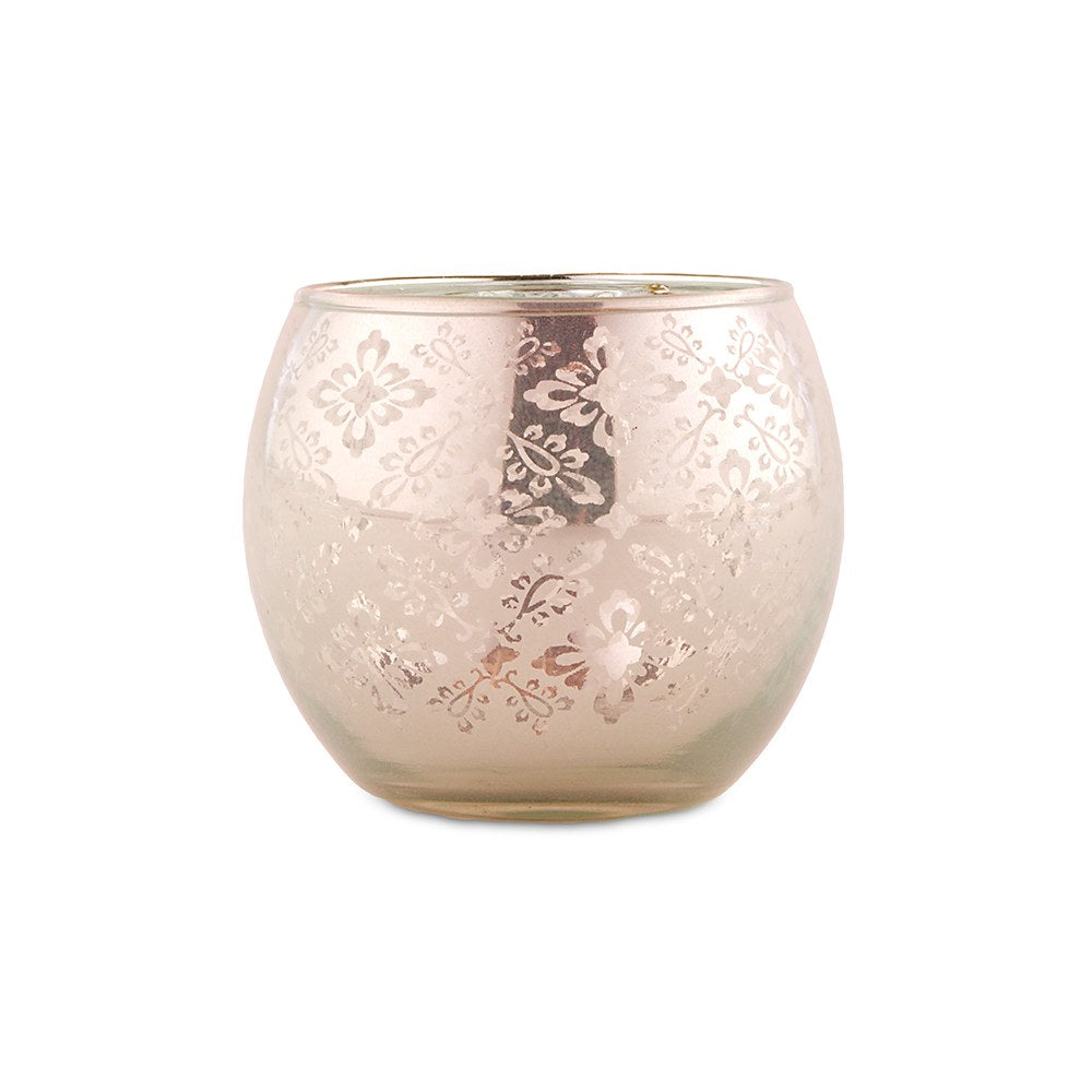 SMALL GLASS GLOBE VOTIVE HOLDER WITH REFLECTIVE LACE PATTERN (6/pkg) - available in 2 colours