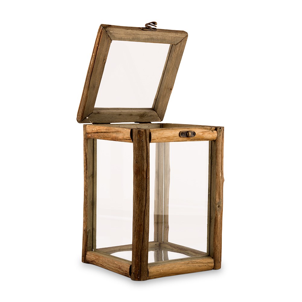 RUSTIC WOOD & GLASS BOX WITH HINGED LID - AyaZay Wedding Shoppe