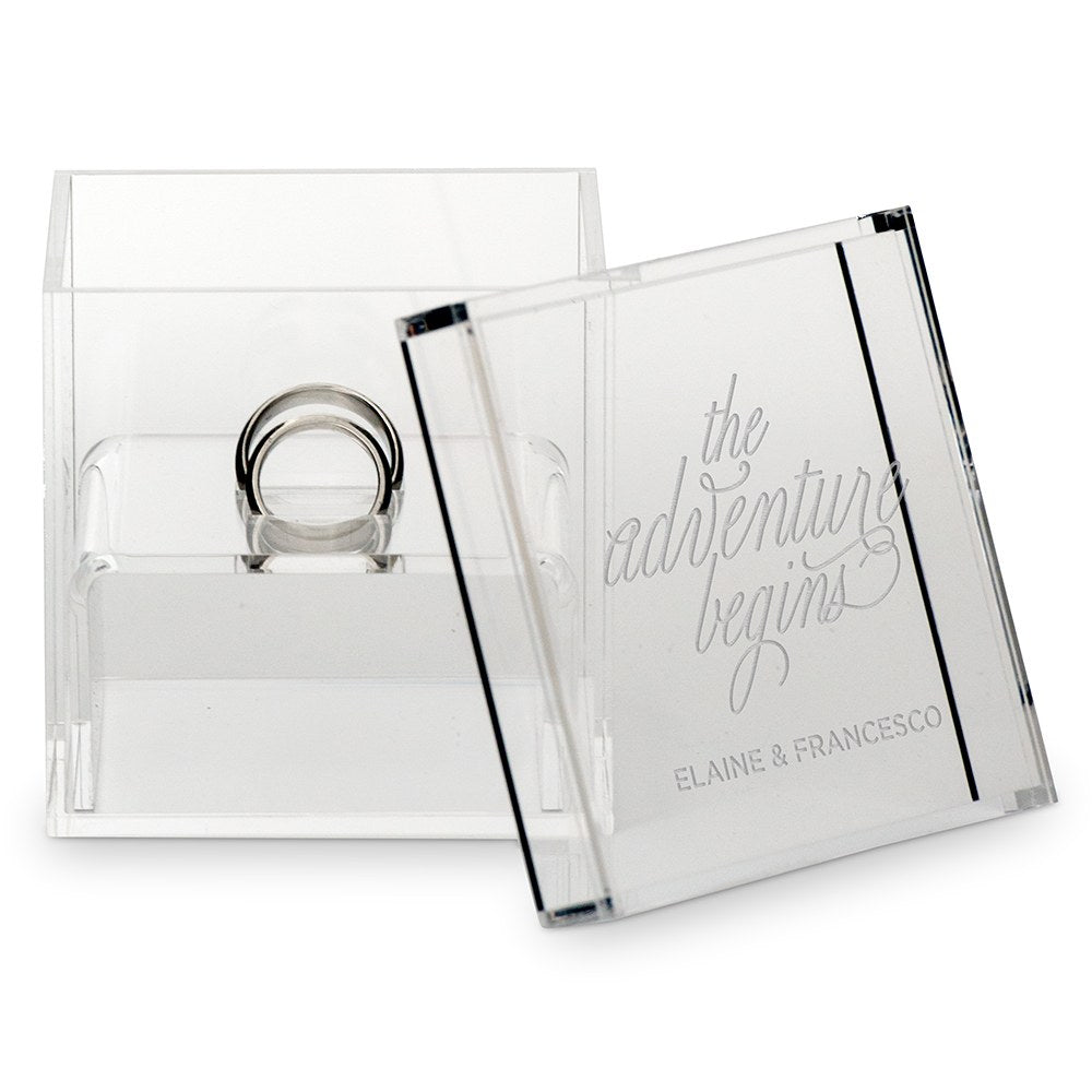 SMALL ACRYLIC WEDDING RING BOX - THE ADVENTURE BEGINS