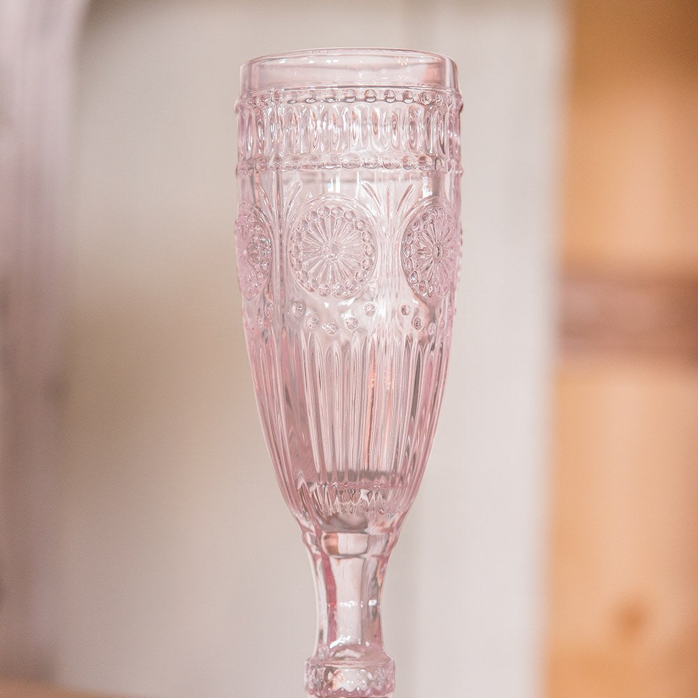 VINTAGE INSPIRED PRESSED GLASS FLUTE IN PINK