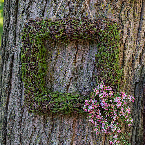 FAUX MOSS AND WICKER SQUARE FRAME - MEDIUM - AyaZay Wedding Shoppe