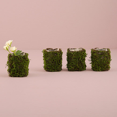 FAUX MOSS AND WICKER MINI FAVOUR PLANTER WITH LINER (4/pkg) - AyaZay Wedding Shoppe