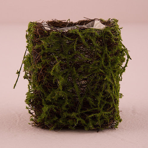 FAUX MOSS AND WICKER MINI FAVOUR PLANTER WITH LINER (4/pkg) - AyaZay Wedding Shoppe