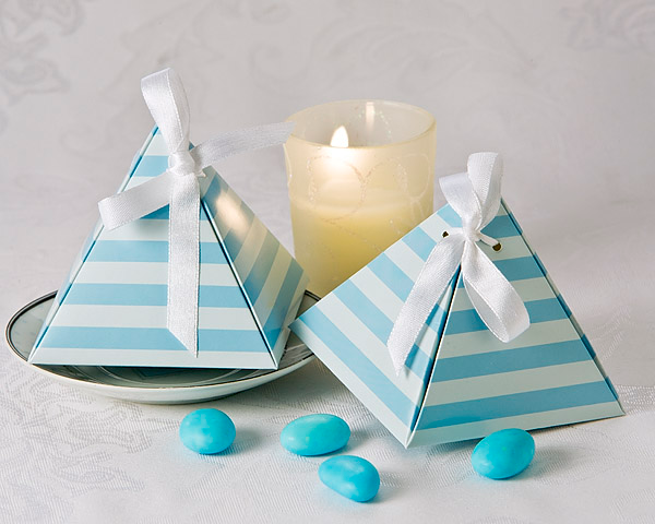 BLUE & WHITE STRIPED PYRAMID FAVOR BOXES (24/pkg)