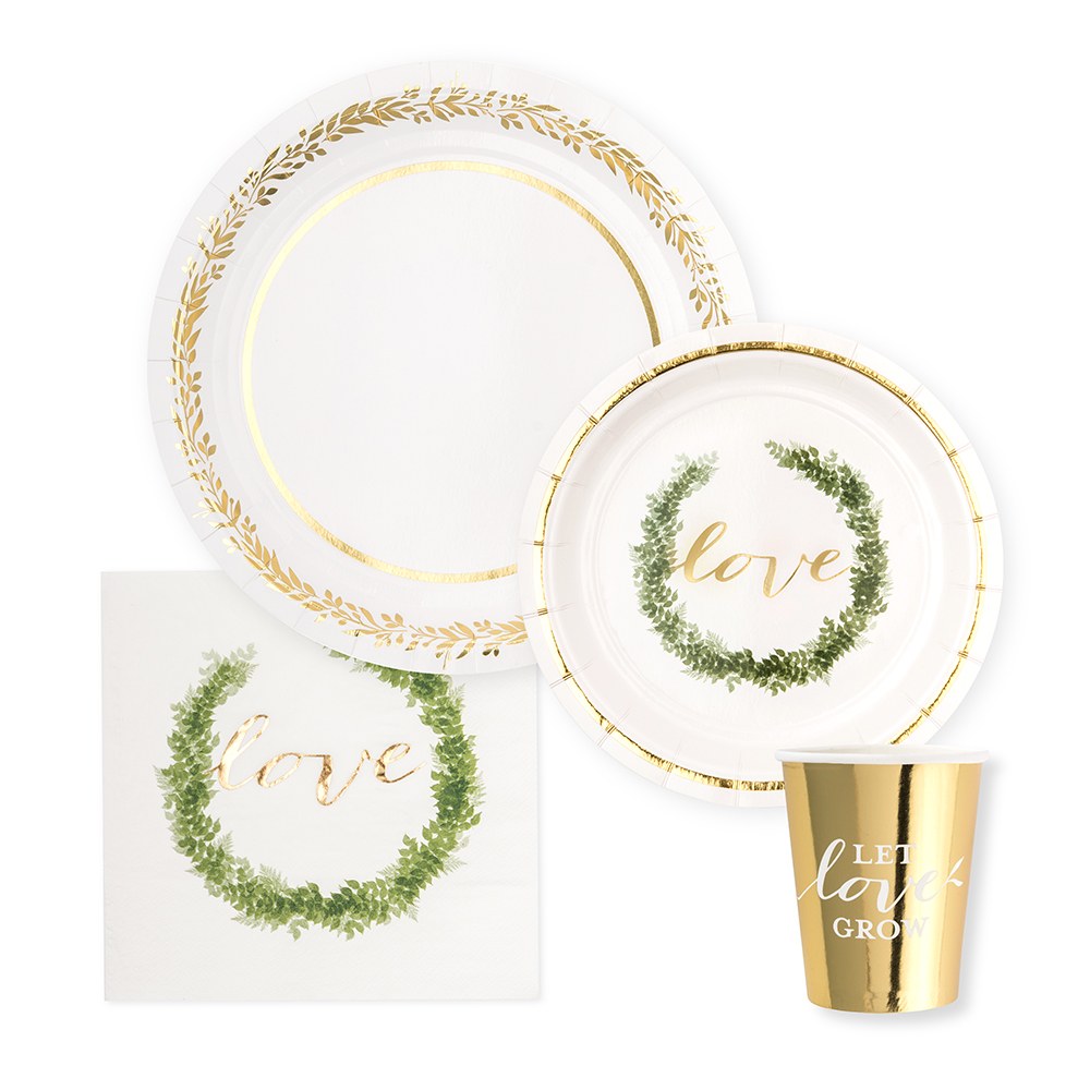 DISPOSABLE PAPER TABLEWARE SET - LOVE WREATH (SERVES 24)