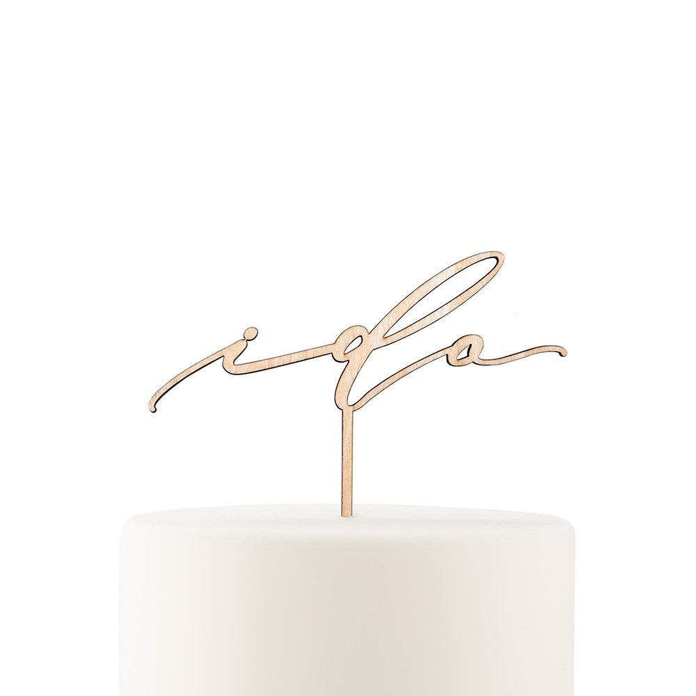 NATURAL WOOD CAKE TOPPER - I DO